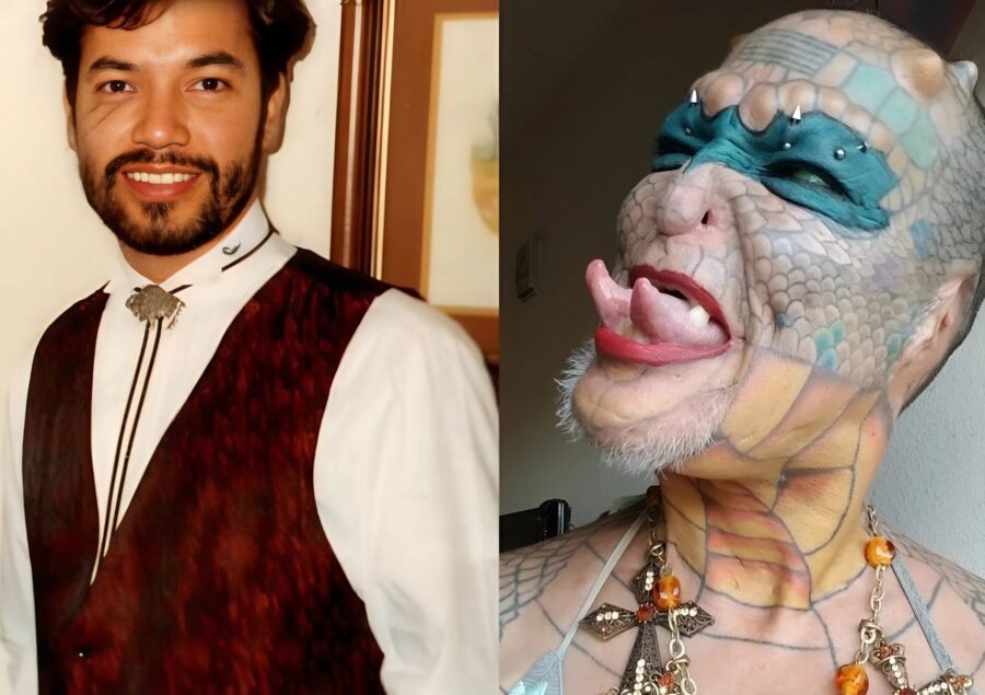 En man spenderade 80.000 dollar och gjorde otaliga tatueringar, piercingar och operationer för att likna en drake: så här såg han ut tidigare