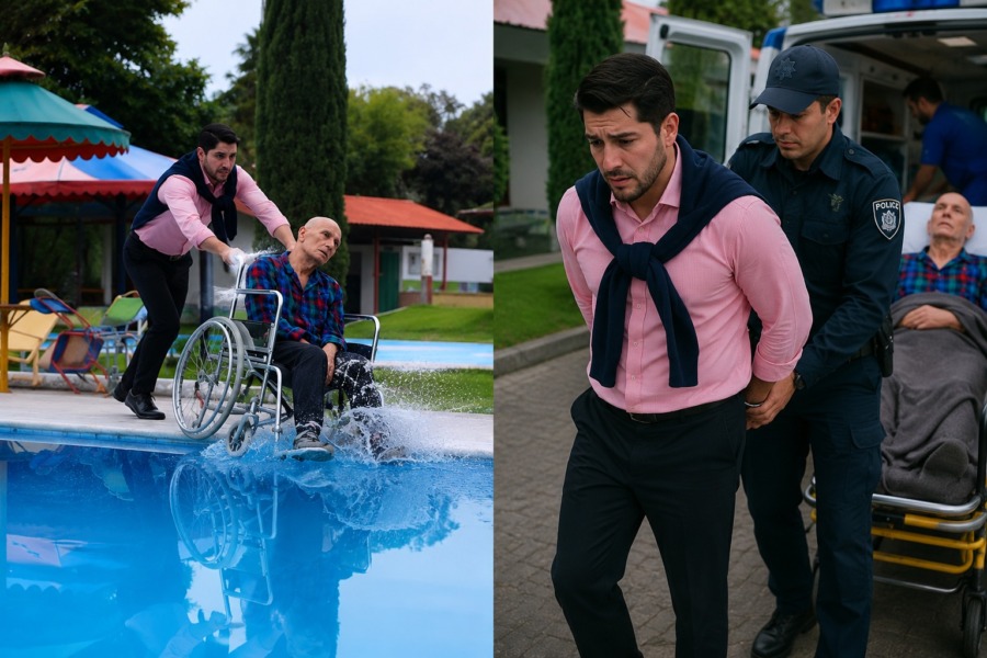 Sonen knuffade sin förlamade far, som satt i rullstol, rakt ner i poolen i hopp om att han inte skulle kunna ta sig upp igen och att alla hans pengar och företaget skulle tillfalla honom. Men sonen kunde inte ens föreställa sig hur denna grymma handling skulle sluta