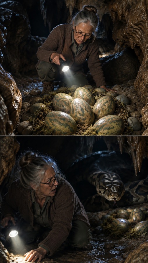 En kvinna gick vilse under en utflykt och hamnade av en slump djupt inne i en grotta, där hon hittade märkliga, enorma ägg. Hon studerade det ovanliga fyndet länge, utan att ana vem äggen tillhörde och vad som skulle hända henne bara några minuter senare